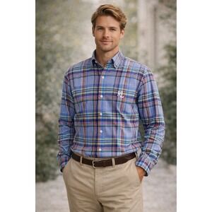 RALPH LAUREN / Blue Plaid Button Down Shirt Lightweight Cotton Preppy / Size Med